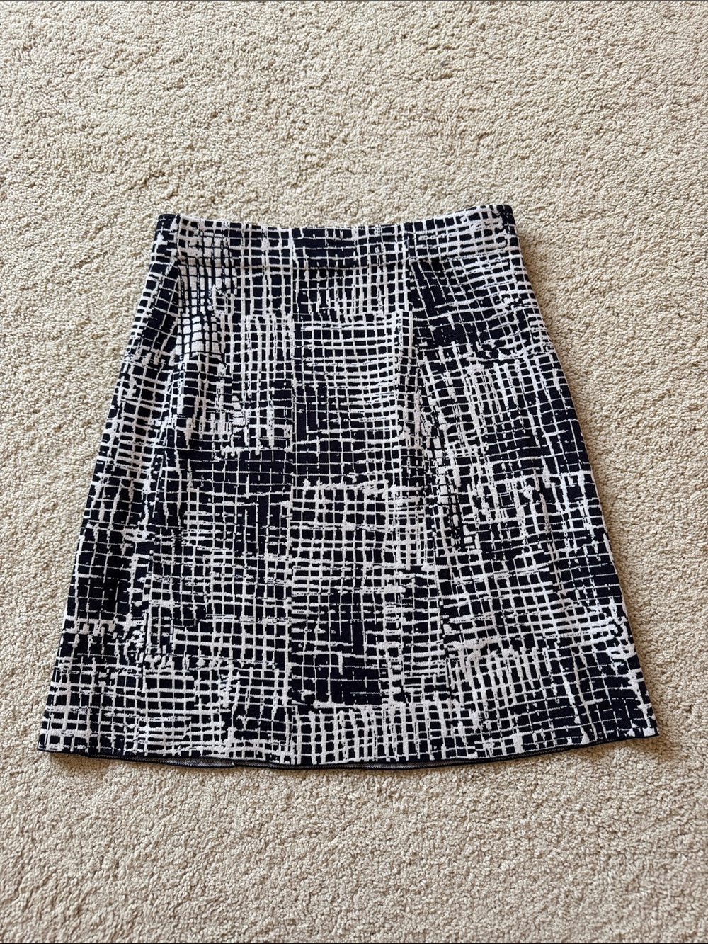 Black & White Grid-Print A-Line Skirt
